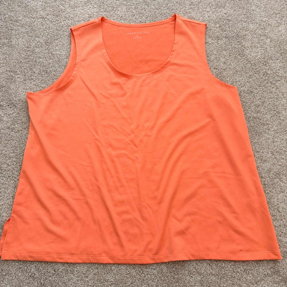 Susan Graver Tank Top Womens XL Orange Scoop Neck Sleeveless Stretch